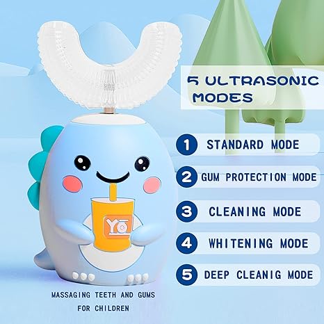 Kids U Shaped Electric Toothbrush with 4 Brush Heads, Sonic Toothbrush Kids with 5 Modes