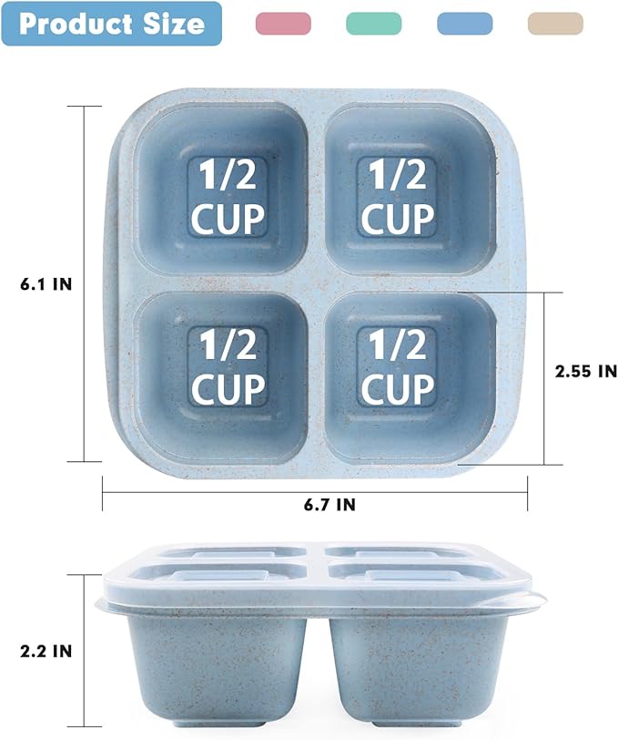4 Pack Snack Containers, 4 Compartments Bento Snack Box, Reusable Meal Prep Lunch Containers