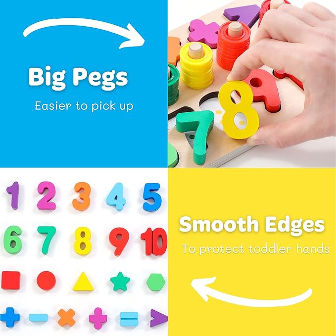 Wooden Montessori Toys for Kids Toddler Number Puzzles Sorter Counting Shape