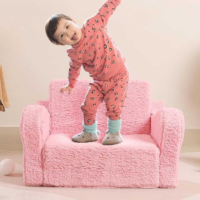 Kids Chairs for Toddler, 2-in-1 Toddler Soft Sherpa Couch Fold Out, Convertible Sofa to Lounger for Girls and Boys