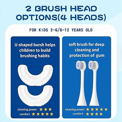 Kids U Shaped Electric Toothbrush with 4 Brush Heads, Sonic Toothbrush Kids with 5 Modes