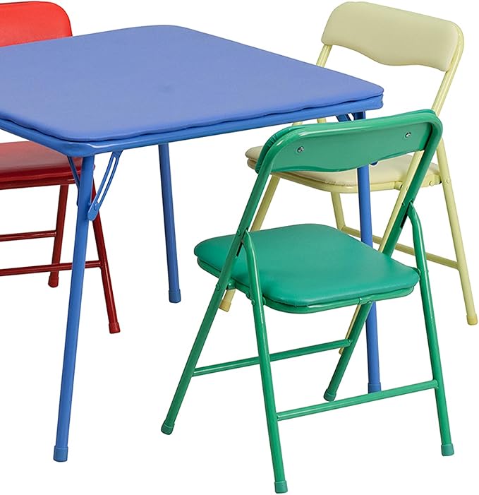 Flash Furniture Mindy Kids 5-Piece set Folding Square Table and Chairs Set for Daycare and Classrooms, Children's Activity Table and Chairs Set