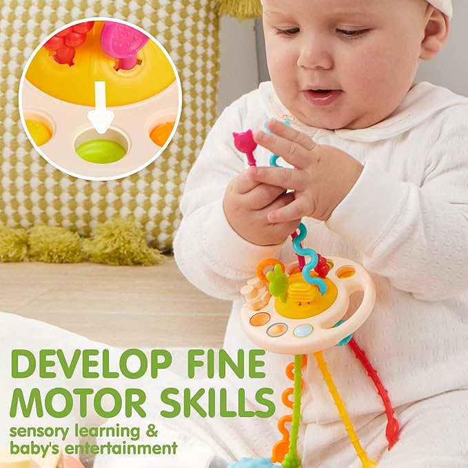 Food-Grade Sensory Toys, Infant Stacking Circles Teether, Blocks, 3D Stress Balls, Pull String, Learning Gifts for Baby Girls Boys