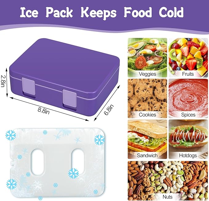 Bento Box for Kids, Chill Lunch Box with Reusable Ice Pack, Leak-proof 5-Compartment Bento Lunch Container