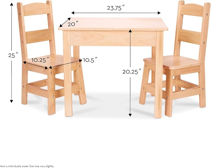 Solid Wood Table and 2 Chairs Set - Light Finish Furniture for Playroom