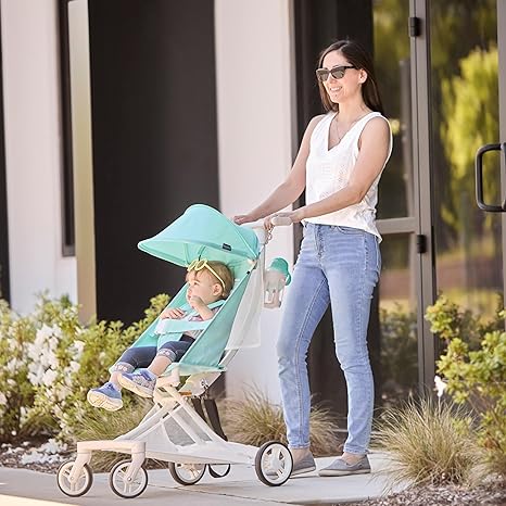 Ultra Light Umbrella Stroller in White Blue, Quick One-Hand Easy Fold Stroller