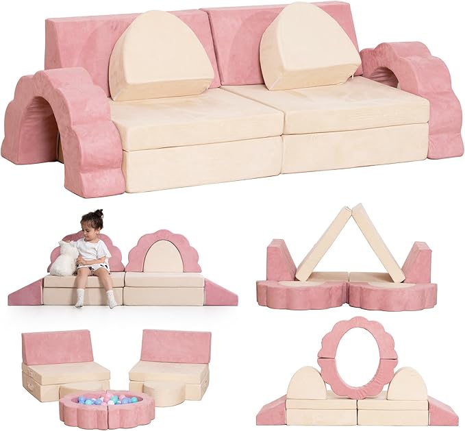 Kids Couch 10 Pcs,Modular Toddler Play Sofa Fold Out Couch