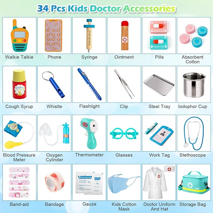 Sundaymot Doctor Kit for Kids, 34 Pcs Pretend Playset for Toddlers,