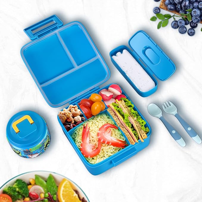 Bento Lunch Box for Kids With 8oz Soup thermo,Leak-proof Lunch Containers with 5 Compartment