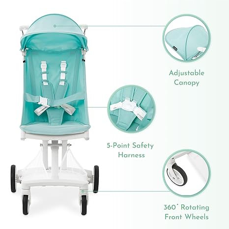 Ultra Light Umbrella Stroller in White Blue, Quick One-Hand Easy Fold Stroller