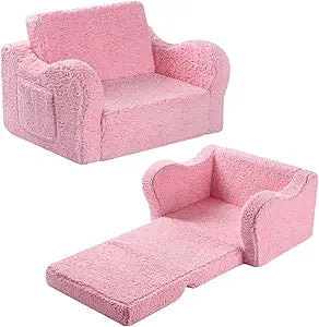 Kids Chairs for Toddler, 2-in-1 Toddler Soft Sherpa Couch Fold Out, Convertible Sofa to Lounger for Girls and Boys