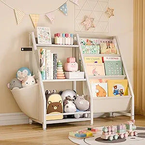 Kids Bookshelf and Toy Organizer, 3 Tier Bookshelf for Kids, Montessori Bookcase Book Shelf for Kids Rooms, Bedroom, Playroom, Nursery