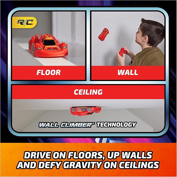 Zero Gravity Sprint RC Car Wall Climber, Red USB Micro B Rechargeable Indoor Wall Racer.