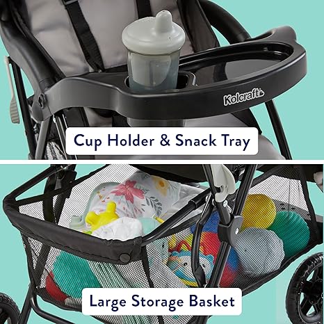 Lightweight Baby Stroller, Travel Stroller with Large Storage Basket, Multi-Position Reclining Seat