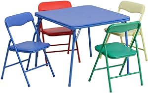 Flash Furniture Mindy Kids 5-Piece set Folding Square Table and Chairs Set for Daycare and Classrooms, Children's Activity Table and Chairs Set