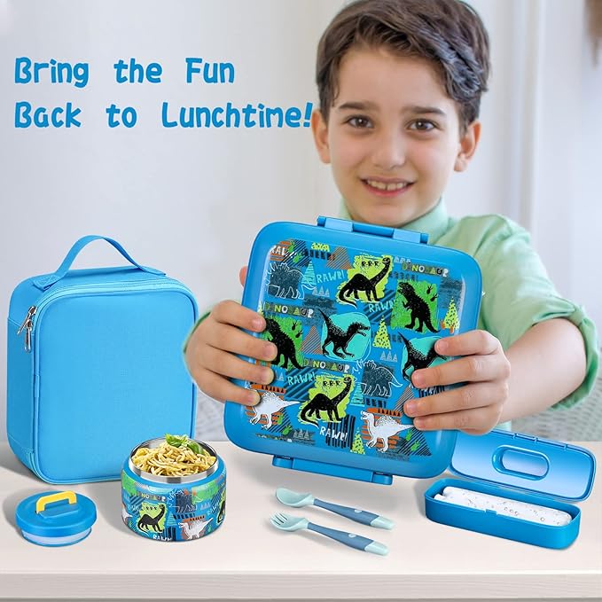 Bento Lunch Box for Kids With 8oz Soup thermo,Leak-proof Lunch Containers with 5 Compartment