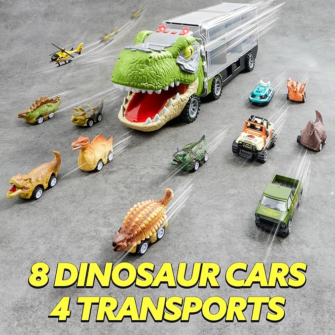 13 in 1 Dinosaur Toys for Kids 3-5, Dinosaur Truck with 12 Pull Back Cars.